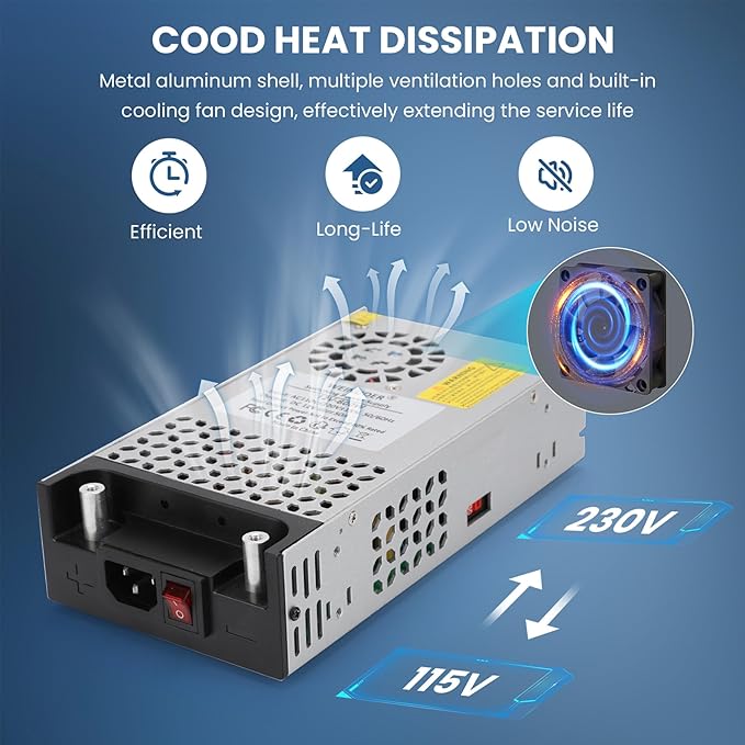 New Version 110V AC to 12V DC Converter Power Supply, AC to DC Converter 12v 50A 600W Switch Power Supply Transformer for RV, Pump, LED Strip, LCD Monitor