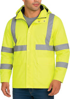 Bass Creek Outfitters Mens Rain Jacket - Waterproof Hooded High Visibility Safety Coat with Reflective Strips