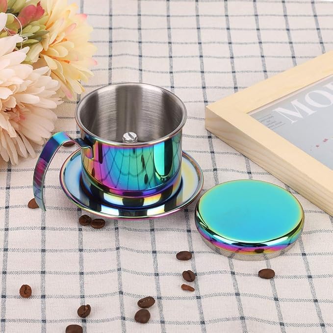 Fdit 304 Stainless Steel Coffee Pot, Pour Over Coffee Dripper with Reusable Filter 7.5cm Inner Diameter Portable Drip Coffee Maker for Home Office Travel