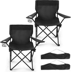 2 Pack Folding Camping Chairs for Adults,Foldable Portable Beach Chairs with Carry Bag & Cup Holder, Compact Design for Camping,Beach, Picnics,and Fishing Supports 300LBS（Dark Black）