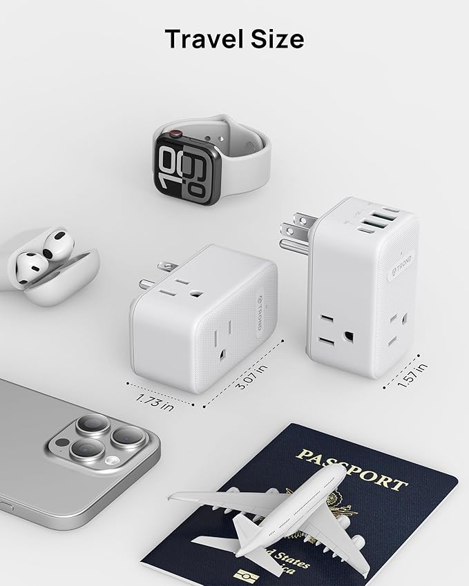 TROND Multi Plug Outlet Extender 2 Pack, 3 Way Outlet Splitter with 360 Rotating Plug, PD 20W USB C Charger Station, Sideways Adapter for Kitchen Bathroom Cruise Ship Travel Essentials