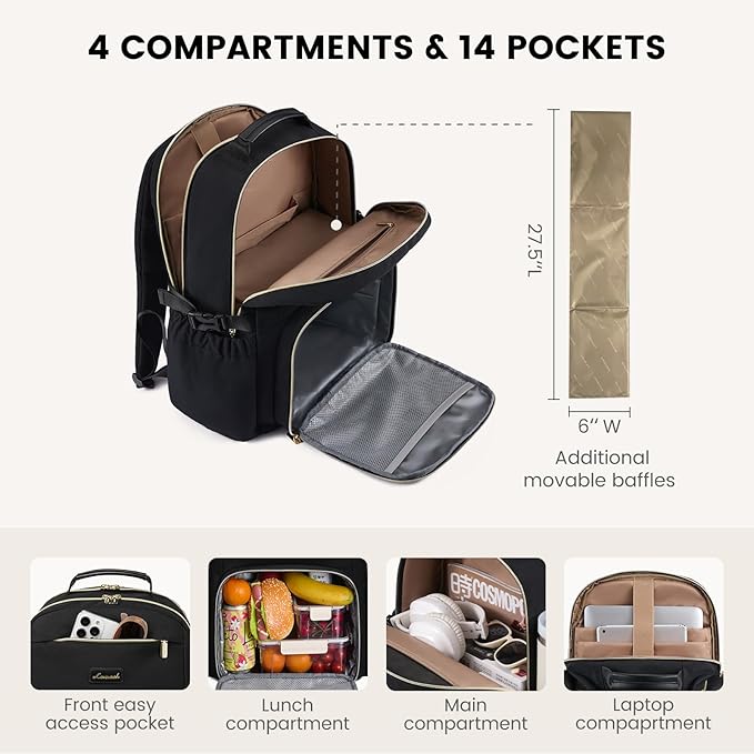 LOVEVOOK Lunch Backpack with Lunch Compartment,15.6 Inch Laptop Work Travel Insulated Cooler Backpack Purse, Waterproof College Teacher Lunch Bag Box with Tumbler Holder,Gifts for Men Women,Dark blue