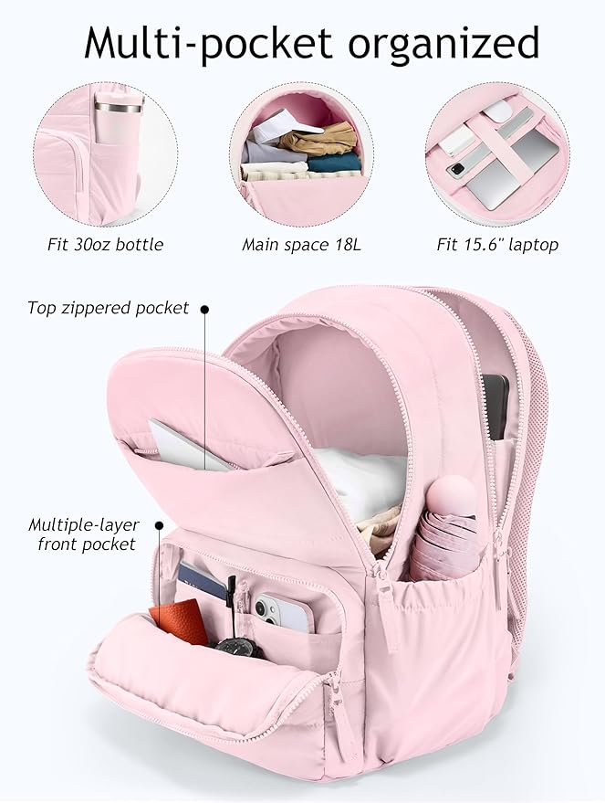 Uselike Travel Backpack for Women, 15.6 Inch Laptop Backpack, Quilted College Bookbag, Cute Work Backpacks, Water Resistant
