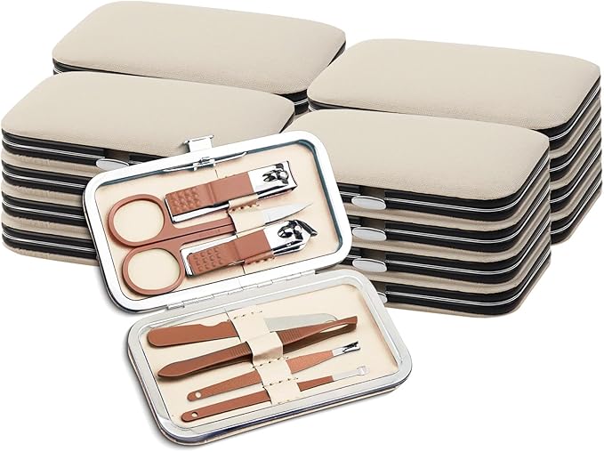 Manicure Kit Bulk, Nail Clippers Set Stainless Steel Fingernail Clippers Set, Sturdy Nail Tip Cutter Trimmers Professional Grooming Toenail Clippers Personal Pedicure Kits 7 in 1 (Pink White 12 Pack)