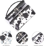 Double-layer Cosmetic Bag Makeup Bag Travel Makeup Bag Makeup Bags for Women Cosmetics Cases Portable Waterproof Foldable (Cow Print)