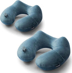Keemall 2Pack Inflatable Travel Neck Pillow for Airplane Sleeping, Adjustable Blow Up Neck Support Air Pillow Traveling on Plane Long Flights Washable