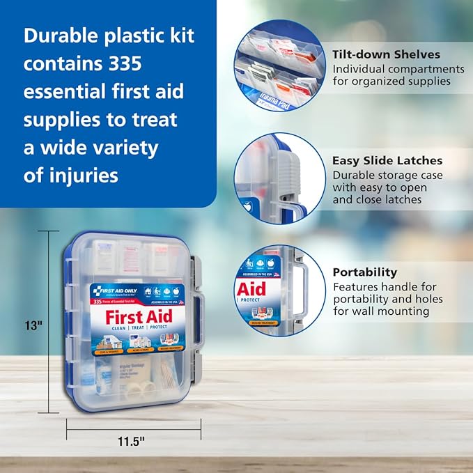 First Aid Only 91247 OSHA-Compliant First Aid Kit, All-Purpose 100-Person Emergency First Aid Kit for Business, Worksite, Home, and Car, 335 Pieces, Multicolored