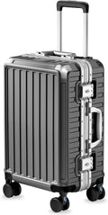 Carry On Luggage with Spinner Wheels, 8010S Aluminum Frame Zipperless Polycarbonate Hard Shell Suitcase (ZX-Core, Charcoal Metallic, 20 Inch)