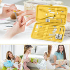 Teamkio 18pcs Manicure Set Pedicure Nail Clippers Set Travel Hygiene Kit Stainless Steel Professional Cutter Care Set Scissor Tweezers Knife Ear Pick Tools Grooming Kits with Leather Case(Yellow）