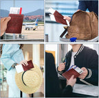 Passport Holder Cover Wallet Case RFID Blocking Leather Card Slot Travel Accessories Documents Organizer Protector for Women Men, Brown