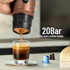 Portable Coffee Machine: Electric Espresso Machine - Portable Coffee Maker for Travel - Rapid Heating - 8 Cups of Coffee Per Full Charge - Compatible with Nespresso Capsules - Brown