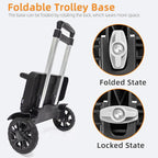 Folding Backpack Trolley with Large Solid Tank Wheels, Aluminum Alloy Luggage Cart with Edge Guard Base, Universal Hand Truck for Backpacks, Lunch Backpack,Golf Bag, Teenagers, Adults, School, Travel
