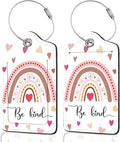 2Pack Luggage Tags for Suitcases, Cute Unique Pu Leather Cruise Luggage Tag with Privacy Cover ID Label Address Card and Metal Ring Suitable for Women Men Kids Travel Bag Rainbow Heart