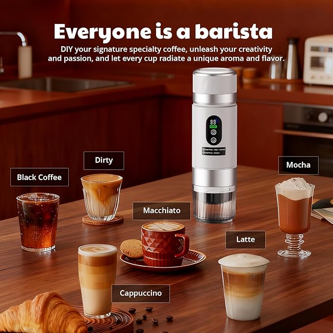 Portable Espresso Maker, Travel Coffee Maker for camping, Portable Espresso Machine with USB-C, 3-in-1 Small Espresso Machine with Ground Coffee & Capsules (NS＆DG) for RV (White (Two Batteries))