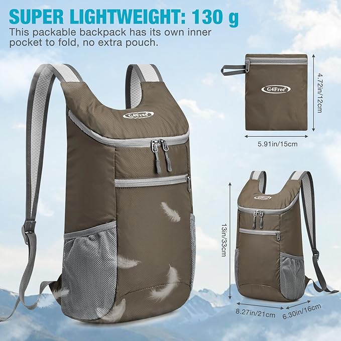 G4Free Lightweight Packable Hiking Backpack for Men Women Small Hiking Daypacks Foldable Shoulder Pack Casual Outdoor Bag 11L