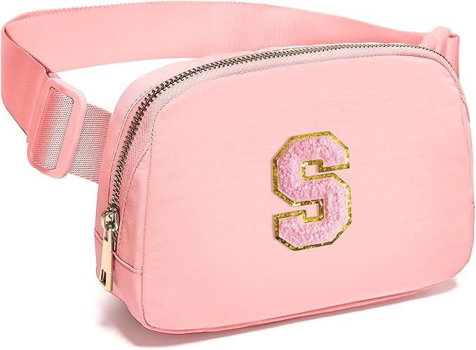 Gitus Belt Bag Fanny Pack Crossbody Bags with Initial Letter Patch Cute Stuff Birthday Gifts for Teenager Girls Trendy Preppy Stuff for Teen Girls Cool Stuff for Teens (Light Pink-S)