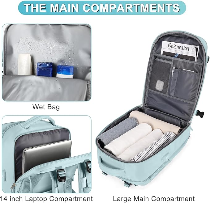 coofay Personal Item Travel Backpack For Women Men Airline Approved Carry On Backpack Flight Approved Waterproof Sports Luggage Backpack Casual Daypack Small Hiking Backpack