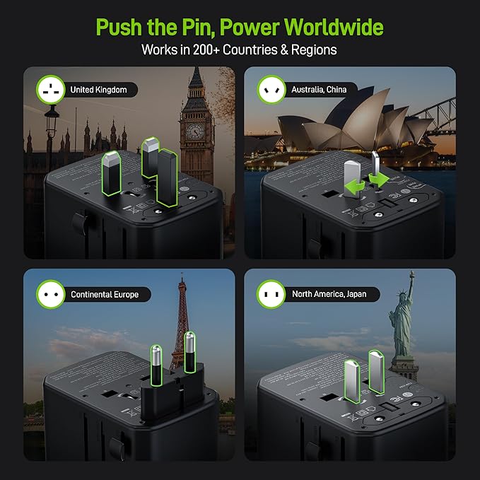 Epicka Pulse Duo 45W Universal Travel Adapter, International Power Adapter with PD & QC 3.0 Fast Charging for 2 Devices Simultaneously, European Travel Plug Adapter, Travel Essentials (Black)