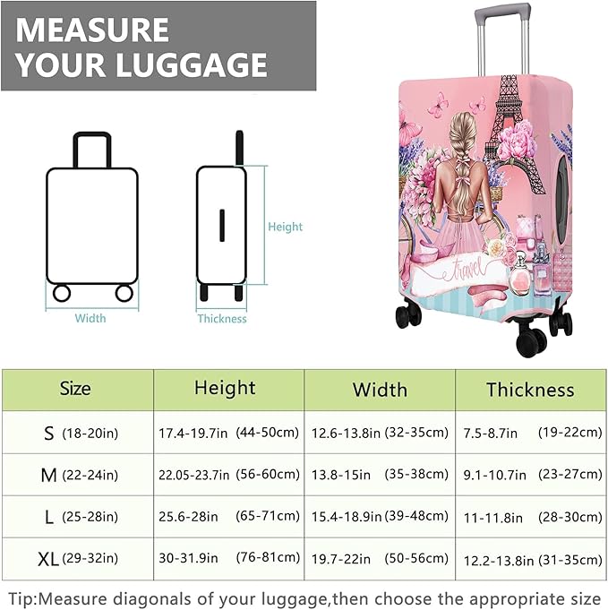 Travel Luggage Cover Suitcase Protector Fits 18-32 Inch Wheel Covers PatternedTravel Related Items Flower Luggage Protector Elastic XL