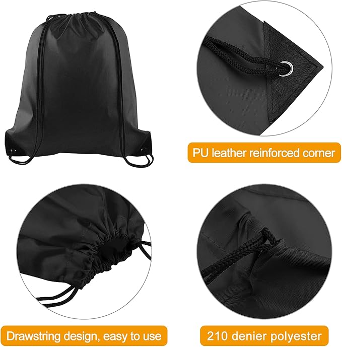 PLULON 25 Pcs Black Drawstring Bags Bulk, Black Drawstring Backpack Bulk String Backpack Cinch Sack Pull Sport Gym Backpack Bags for Yoga Traveling Outdoor Sports