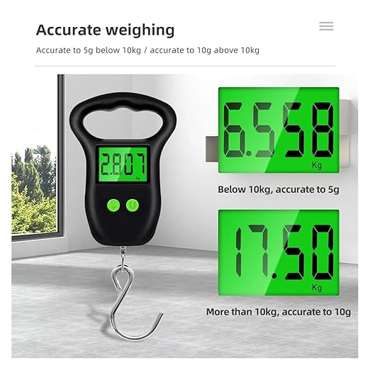 Portable Hand Held Digital Luggage Scale, 50kg/10g Hanging Scale with Hook and Measuring Tape – for Travel, Fish, and Parcels(Big Hook)
