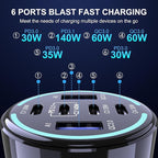 CHIPOFY 300W USB C Car Charger, 6 Ports (4 USB C + 2 USB A) - PD3.1 140W PPS 45W QC 60W Super Fast Charging Car Adapter for MacBook Laptop, iPhone 17 16 Pro Max, iPad, Galaxy S25/S24 Ultra etc