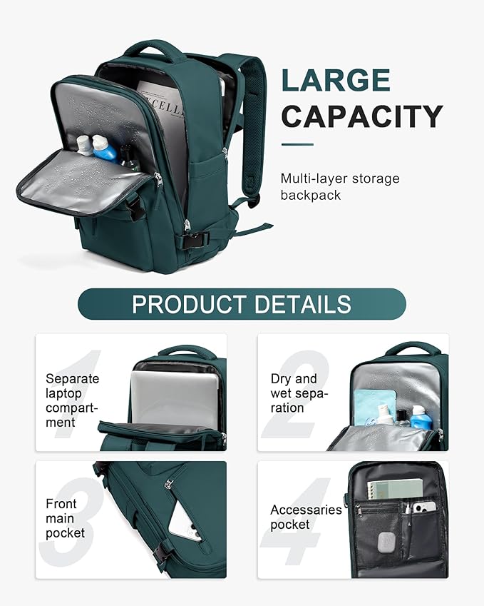 Travel Backpack Women,Carry On Backpack Flight Approved 18x14x8 inches Bag Spirit Airlines Personal ltem,College Sports Hiking Rucksack Waterproof Outdoor Casual Daypack Laptop Blackpack,Peacock Blue