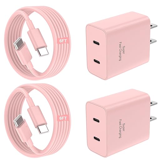 iPhone 17 16 15 Charger Fast Charging, 45W Dual USB C Android Phone Charger Block with 6FT Long Type C Cable Cord for Apple iPhone 17/Pro/Pro Max/Air/16/15 Plus/iPad/S26 Ultra/S25/S24/S23/S22(Pink)