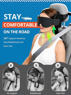 SARISUN Travel Pillow, Car Travel Pillow with 3D Eye Mask for Sleep, 360° Head Support Strap for All Car Seat, Road Trip Essentials, Stop Bobblehead, Black