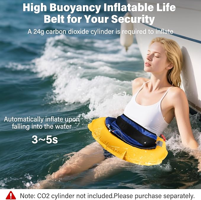 Automatic Inflatable Belt Pack Water Sports Jacket Waist Belt PFD for SUP Paddleboarding Fishing Boating Kayaking（fit 80-330 lbs） (Blue)