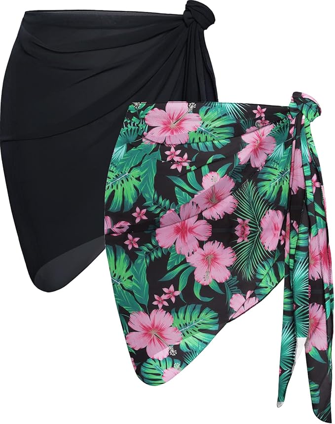 CHICGAL 2 Pieces Women Beach Sarong Bathing Suit Wrap Skirt Sheer Bikini Swimsuit Cover Ups for Swimwear
