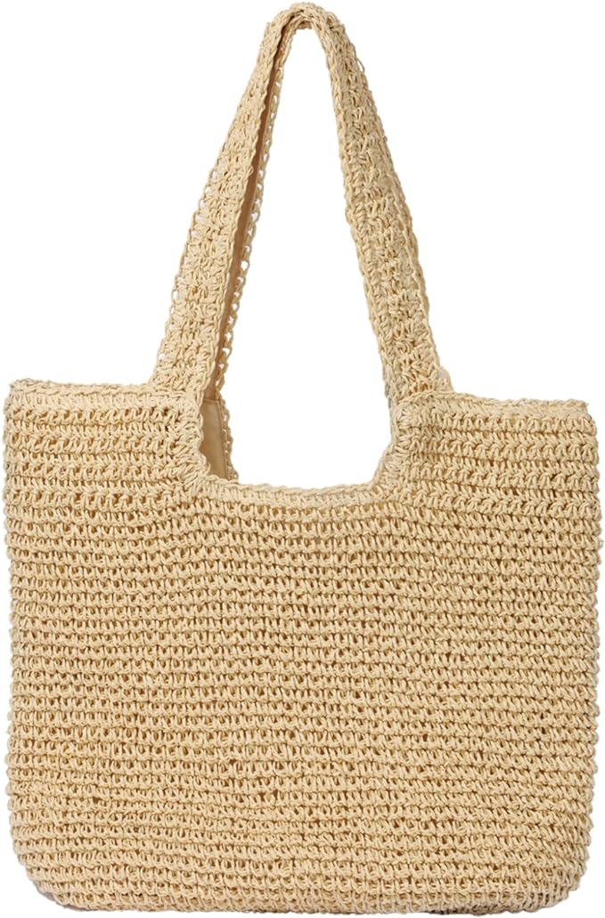 GOLDTIMO Beach Bags for Women - Summer Soft Large Woven Shoulder Purse Handbag, Beach Tote Straw Bag for Summer Vacation