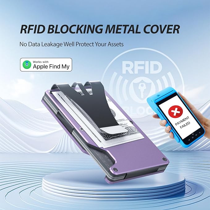 Air Wallet for women, Built-in Tracker Slim Wallet, Smart Wallet with Money Clip, Compatible with FindMy Network(iOS Only), Anti-Theft Card Holder, *Gift for Women (Tracker Wallet, Macaron purple)