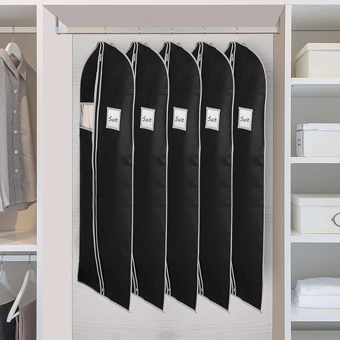 Syeeiex 60'' Dress Bags for Gowns, Set of 4 Garment Bag for Hanging Clothes, Dress Garment Bag, Dustproof and Keep Closet Tidy, Perfect for Suit Evening Dresses Fur Coat Long Dress Gown(Black&Grey)