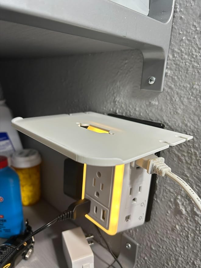 Shelf for Multi Surge Protected Outlets,Wall Outlet Extender with Night Light,6 Outlet 3 USB Ports, Three Sided Power Strip with Adapter Spaced Sockets, 1050 Joules Accessory