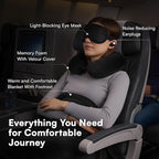 5-in-1 Travel Pillow and Blanket Set – Memory Foam Neck Pillow, Airplane Travel Essentials with Plush Blanket, Eye Mask, Earplugs & Waterproof Bag