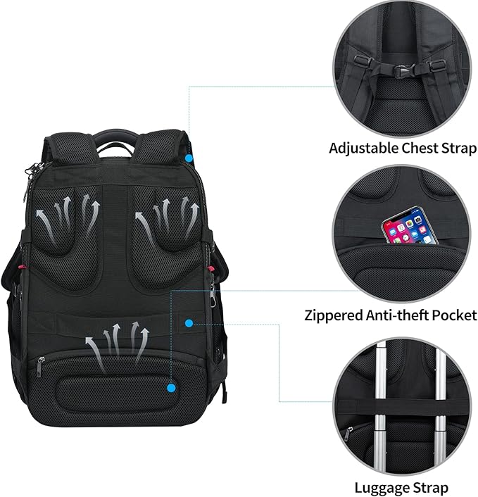 KROSER TSA Friendly Travel Laptop Backpack 17.3 inch XXXL Gaming Backpack Water-Repellent College Daypack Business Backpack with RFID Pockets & USB Port for Men/Women-Black/Haze Blue