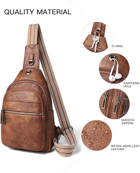 LATMAP Sling Bag For Women Faux Leather Small Casual Daypack Backpack Fanny Pack Crossbody Chest Bags Purse