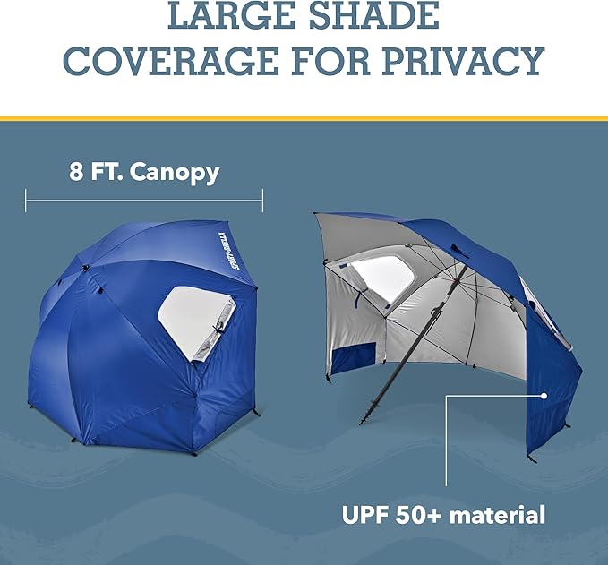 Sport-Brella Premiere UPF 50+ Umbrella Shelter with Patented Side Panels and Tilt Mechanism, Heavy-Duty 1.25 Inch Center Pole, Auger Anchor for Sand and Grass