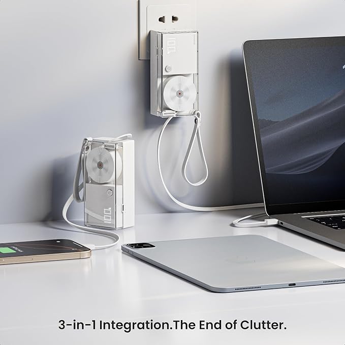 sharge 3 in 1 Portable Charger with Built-in Retractable Cables 10000mAh Power Bank, 30W Max Travel Essentials Battery Pack Fast Charging Powerbank for iPhone 17/16 and More