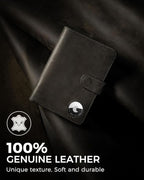 LORZOR Passport Holder for Travel: Full Grain Leather Passport Cover with Airtag Holder Magnetic Buckle for Men - RFID Blocking Bifold Wallet for Air Ticket Card Cash Coin (Black-yellow)