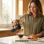 OVENTE French Press Coffee Maker 12 Ounce with Heat Resistant Borosilicate Glass & Stainless Steel 4-Level Filtration System, Portable Cold Brew Coffee Maker for Travel, Camping or Gift, Black FPW12B