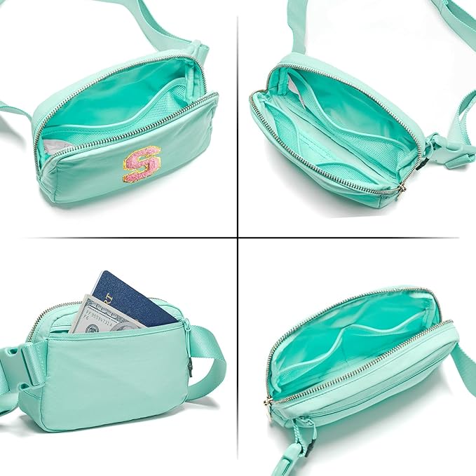 Gitus Belt Bag Fanny Pack Crossbody Bags with Initial Letter Patch Cute Stuff Birthday Gifts for Teenager Girls Trendy Preppy Stuff for Teen Girls Cool Stuff for Teens (Mint Green-S)