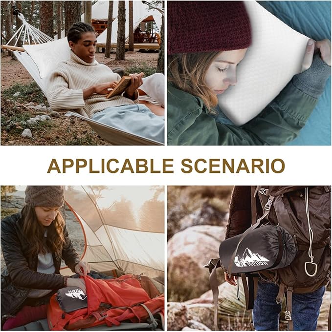Ivellow Travel Pillow Camping Pillow for Sleeping Cooling Shredded Memory Foam Pillow Compressible Compact Medium Firm,Breathable Soft Cover,Ideal Outdoor Car Backpacking Hiking Essential Gear White L