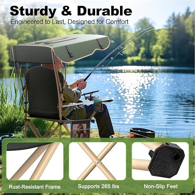 VTOY Portable Camping Chair with Canopy - Folding Chair with Canopy, Durable 600D Oxford Canopy Chair for Camping, Beach, Picnics, Fishing & Sports