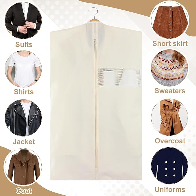 Aliceset 12 Packs 24 x 40 Inches Cotton Garment Bags for Hanging Clothes, Canvas Suit Bags for Clothes Coats Jackets Shirts Closet Storage Travel Gusseted Hanging Garment Cover