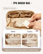 EACHY Travel Makeup Bag, Large Capacity Cosmetic Bag for Women, Waterproof PU Leather, Flat Open Portable Toiletry Bag for Skincare, Brushes & Travel Essentials