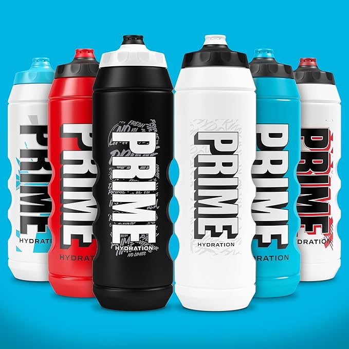 PRIME 32 oz Blue Chill Squeeze Sports Water Bottle, BPA Free, Dishwasher Safe, Easy-Grip Ergonomic Leakproof Design, Fast Hydration for Gym, Cycling, Running
