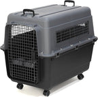 SportPet Airline Compliant X-LARGE 35.5" Travel Dog Kennel-Durable Plastic Airline Pet Carrier w/Removable Wheels & Food Bowls, Collapsible Indoor/Outdoor Dog Kennel, Dogs up to 32"L & 23"H-Dark Gray