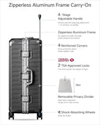 Luggage Sets with Spinner Wheels, 8010S Aluminum Frame Zipperless Polycarbonate Hard Shell Suitcase Sets (ZX-Core, Charcoal Metallic, 2 Piece (20/28))